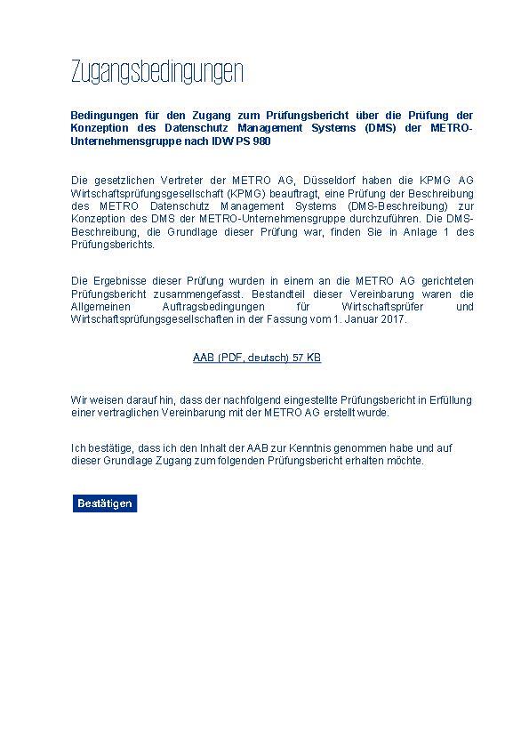 KPMG-Prüfbericht der Konzeption des Datenschutz Management Systems der METRO